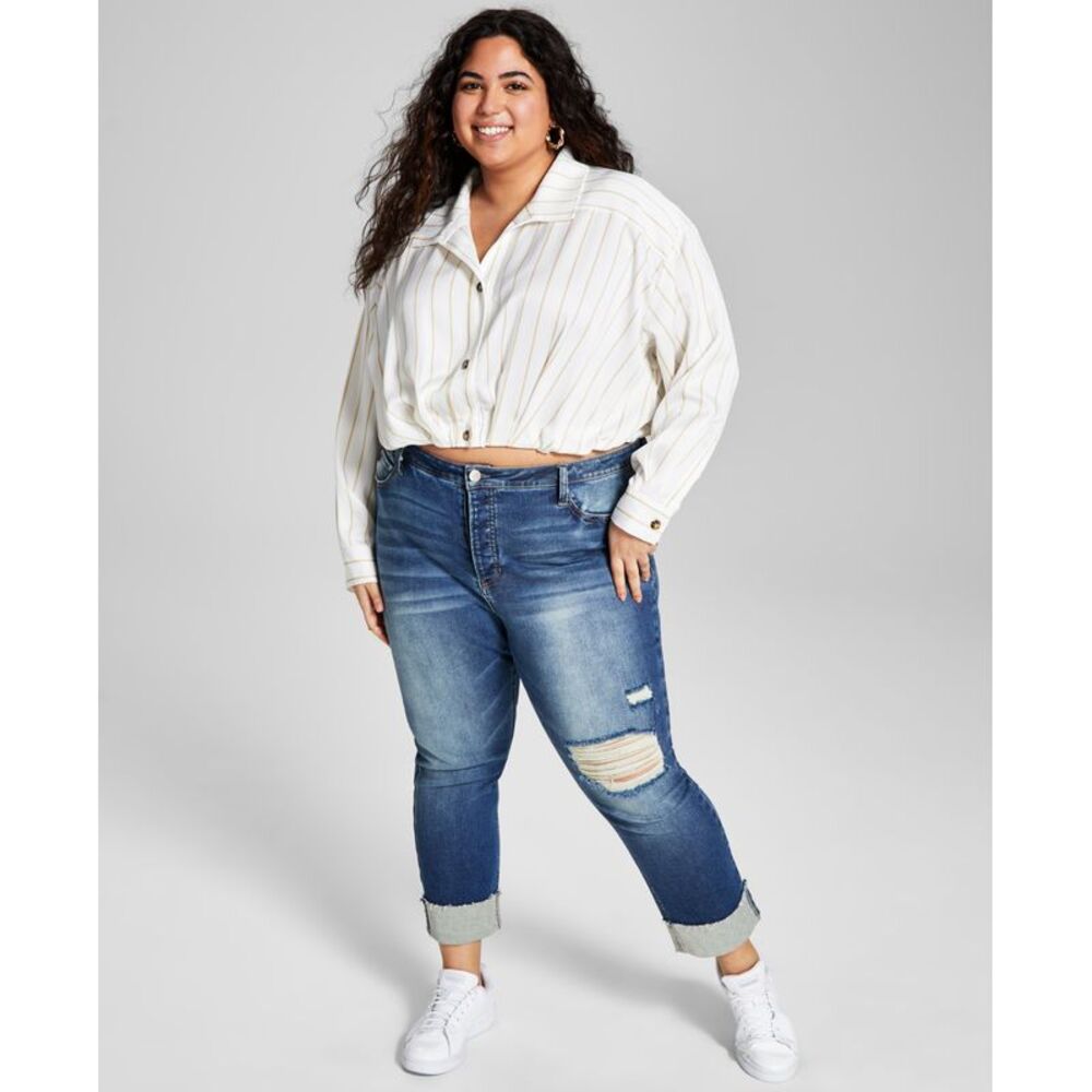 And Now This Now This Trendy Plus Size Cropped Woven Shirt